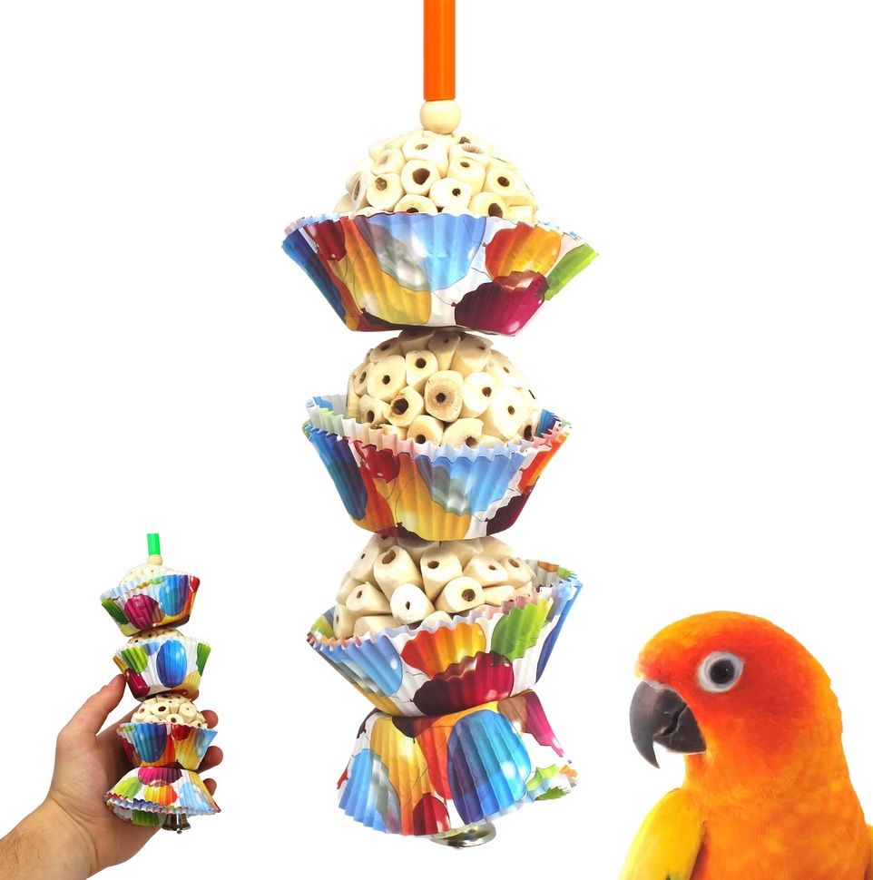 Muffin cup conure toys for chewing, product photo.